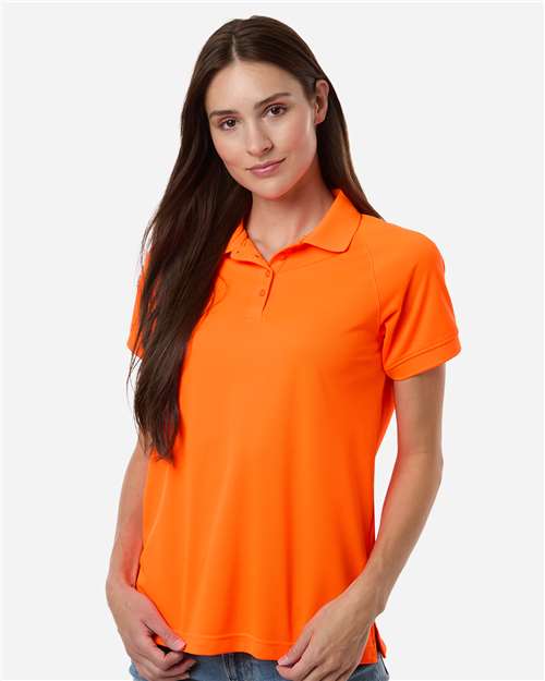 Harriton M208W Women's Charge Snag and Soil Protect Polo - Safety Orange - model front