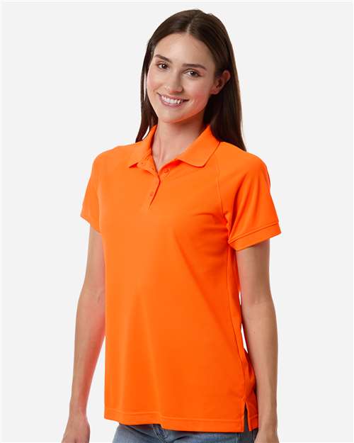 Harriton M208W Women's Charge Snag and Soil Protect Polo - Safety Orange - model side
