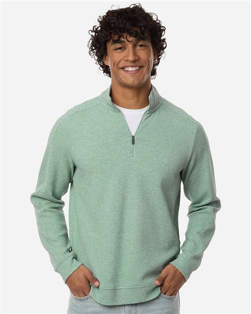 North End NE725 Men's Spirit Textured Quarter-Zip Pullover - Sage Green Heather - model front