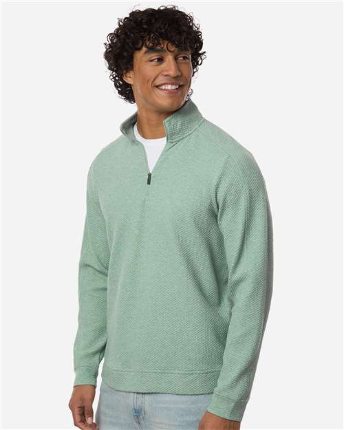 North End NE725 Men's Spirit Textured Quarter-Zip Pullover - Sage Green Heather - model side