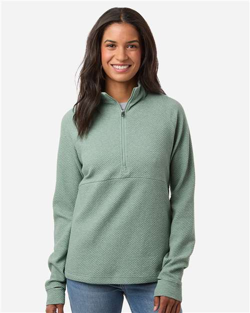 North End NE725W Women's Spirit Textured Quarter-Zip Pullover - Sage Green Heather - model front