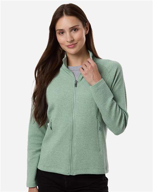 North End NE727W Women's Spirit Textured Full-Zip - Sage Green Heather - model front