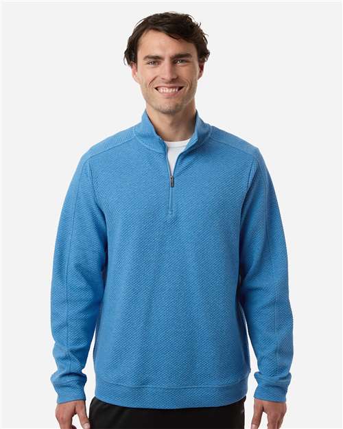 North End NE725 Men's Spirit Textured Quarter-Zip Pullover - Light Nautical Blue Heather - model front