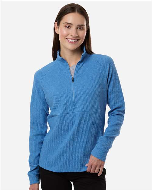 North End NE725W Women's Spirit Textured Quarter-Zip Pullover - Light Nautical Blue Heather - model front