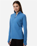 North End NE725W Women's Spirit Textured Quarter-Zip Pullover - Light Nautical Blue Heather - model side