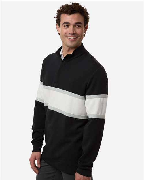 Swannies SWOQ500 Men's Owen Quarter-Zip Colorblock Pullover - Black/ White - model side