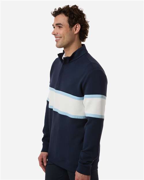 Swannies SWOQ500 Men's Owen Quarter-Zip Colorblock Pullover - Navy/ White - model side
