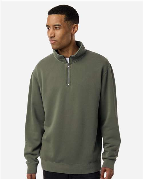 Independent Trading Co. PRM4600QZ Unisex Pigment-Dyed Quarter-Zip Pullover - Pigment Army - model front