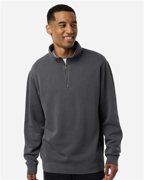 Independent Trading Co. PRM4600QZ Unisex Pigment-Dyed Quarter-Zip Pullover - Pigment Black - model front