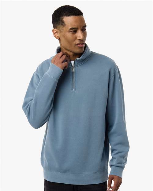 Independent Trading Co. PRM4600QZ Unisex Pigment-Dyed Quarter-Zip Pullover - Pigment Slate Blue - model front