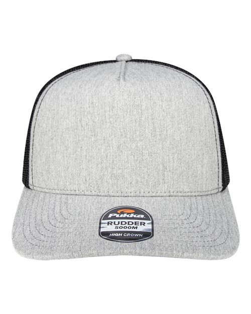 Pukka 5000M Rudder Five-Panel Cap - Grey Heather/ Black - front