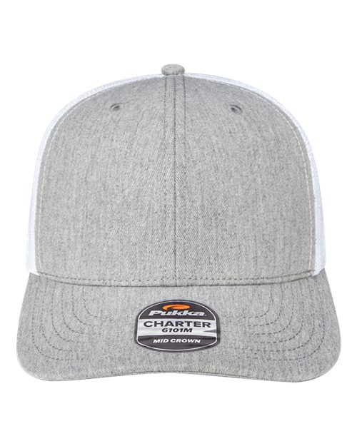 Pukka 6101M Charter Six-Panel Cap - Grey Heather/ White - front