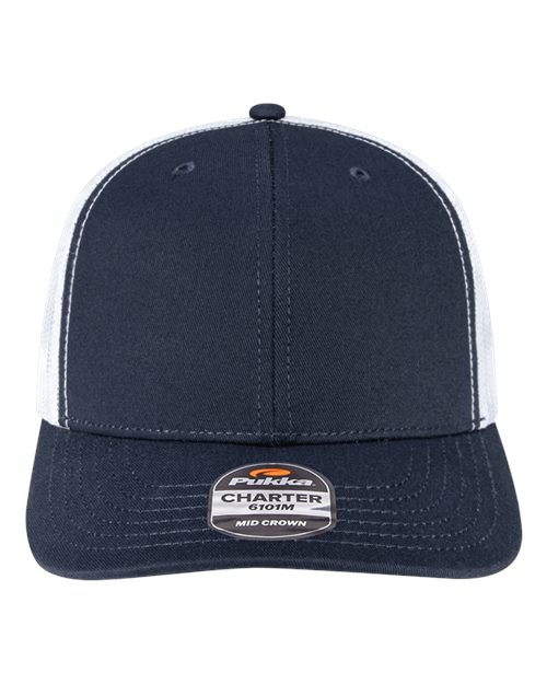 Pukka 6101M Charter Six-Panel Cap - Navy/ White - front