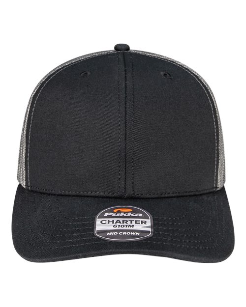 Pukka 6101M Charter Six-Panel Cap - Black/ Charcoal - front
