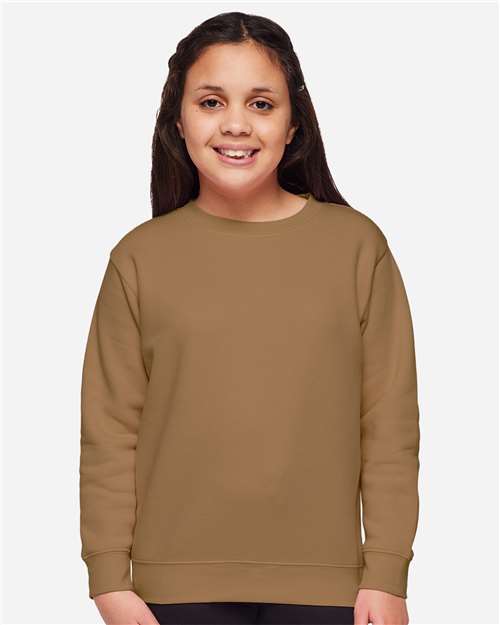 LAT 2225 Youth Crewneck Sweatshirt - Coyote Brown - model front