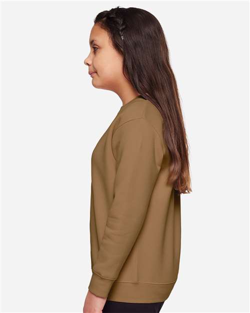 LAT 2225 Youth Crewneck Sweatshirt - Coyote Brown - model side