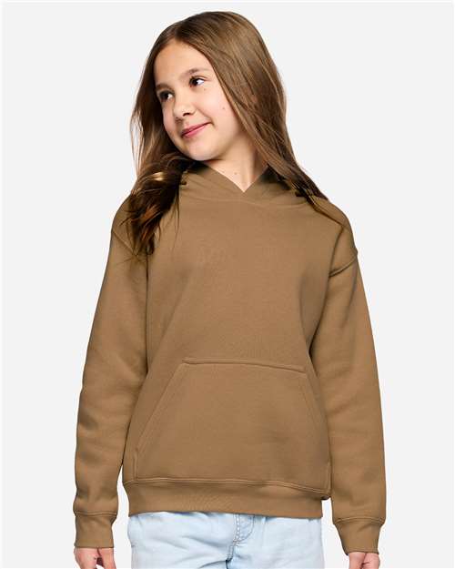 LAT 2296 Youth Hoodie Sweatshirt - Coyote Brown - model front