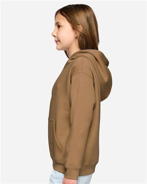 LAT 2296 Youth Hoodie Sweatshirt - Coyote Brown - model side