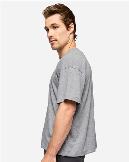 LAT 3520 Unisex Boxy Jersey Tee - Heather - model side