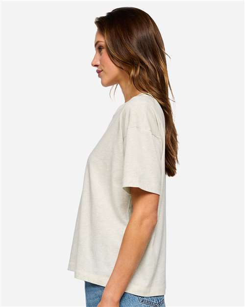 LAT 3520 Unisex Boxy Jersey Tee - Natural Heather - model side