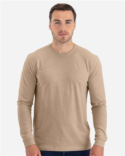 Next Level 6211 Unisex CVC Long Sleeve T-Shirt - Heather Tan - model front