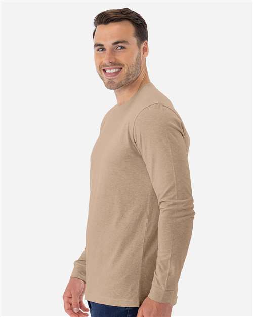 Next Level 6211 Unisex CVC Long Sleeve T-Shirt - Heather Tan - model side
