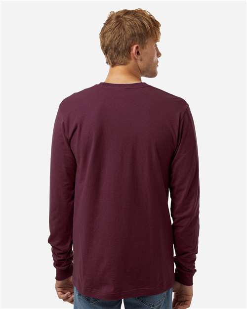 Tultex 202LS Unisex Fine Jersey Long Sleeve T-Shirt - Burgundy - model back