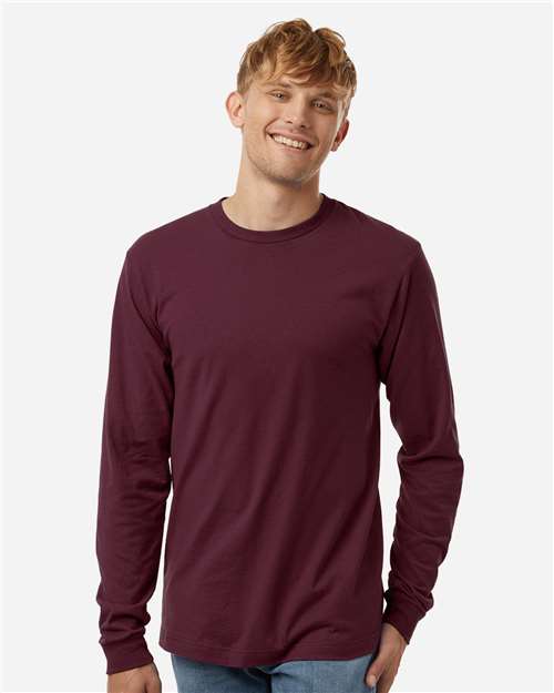 Tultex 202LS Unisex Fine Jersey Long Sleeve T-Shirt - Burgundy - model front