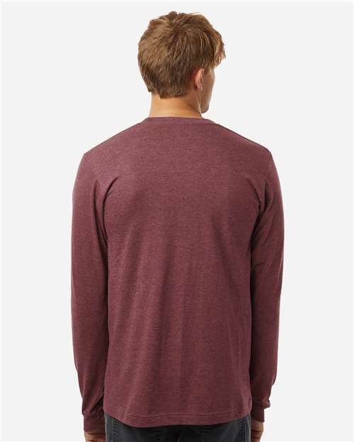 Tultex 202LS Unisex Fine Jersey Long Sleeve T-Shirt - Heather Burgundy - model back