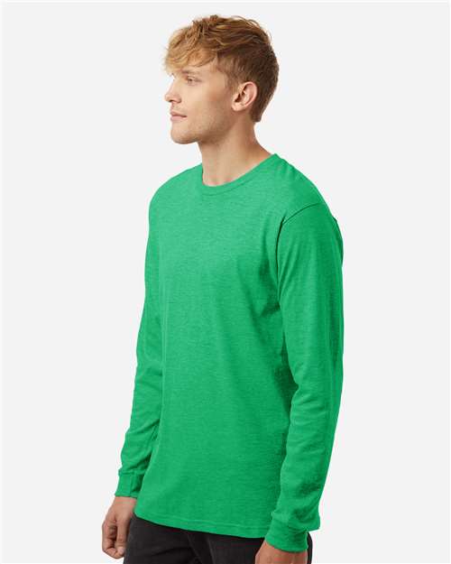 Tultex 202LS Unisex Fine Jersey Long Sleeve T-Shirt - Heather Kelly - model side