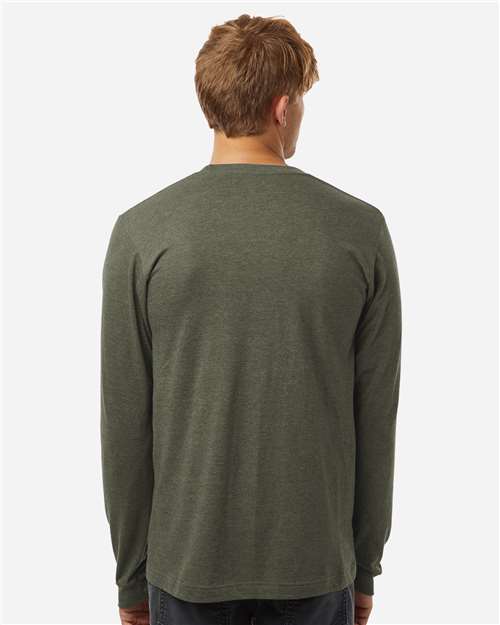 Tultex 202LS Unisex Fine Jersey Long Sleeve T-Shirt - Heather Military Green - model back