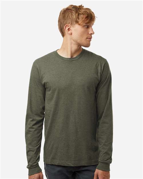 Tultex 202LS Unisex Fine Jersey Long Sleeve T-Shirt - Heather Military Green - model front