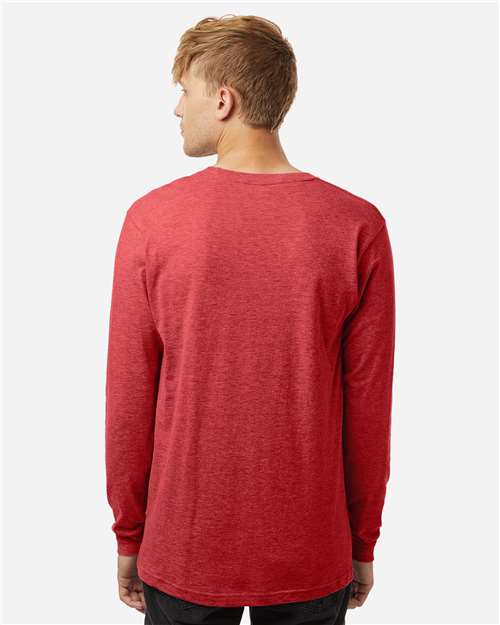 Tultex 202LS Unisex Fine Jersey Long Sleeve T-Shirt - Heather Red - model back