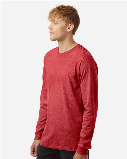 Tultex 202LS Unisex Fine Jersey Long Sleeve T-Shirt - Heather Red - model side