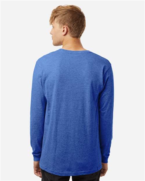 Tultex 202LS Unisex Fine Jersey Long Sleeve T-Shirt - Heather Royal - model back