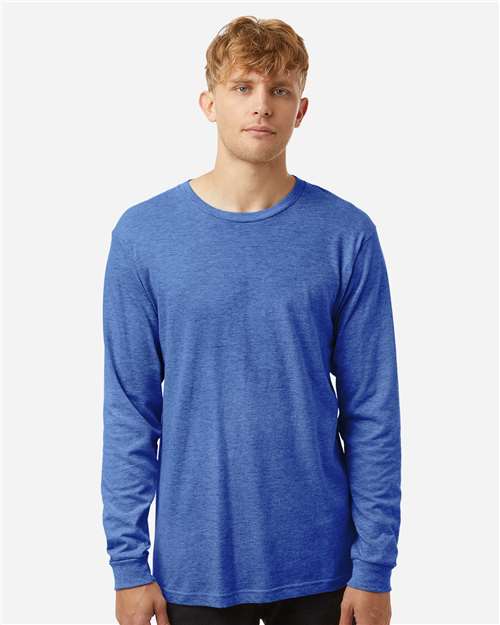Tultex 202LS Unisex Fine Jersey Long Sleeve T-Shirt - Heather Royal - model front