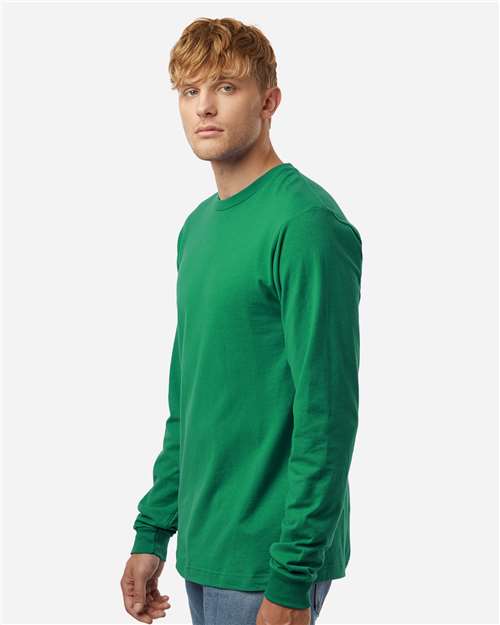 Tultex 202LS Unisex Fine Jersey Long Sleeve T-Shirt - Kelly Green - model side