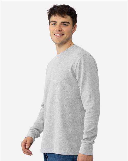 Next Level 8211 Unisex Ideal Thermal Long Sleeve T-Shirt - Heather Grey - model side