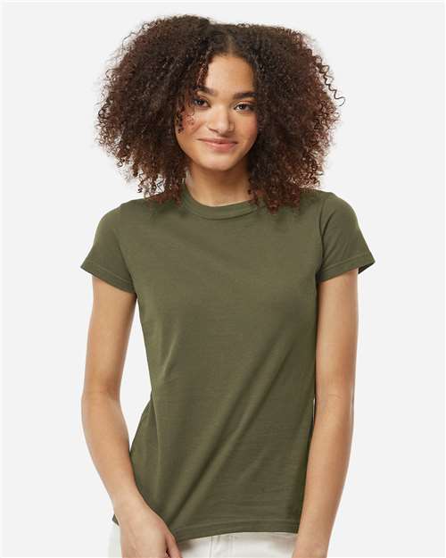 Tultex 213 Women's Fine Jersey Slim Fit T-Shirt - Military Green - model front