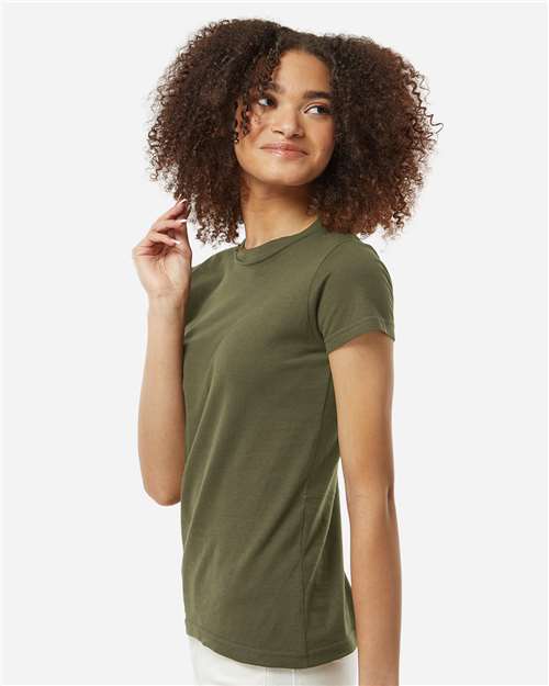 Tultex 213 Women's Fine Jersey Slim Fit T-Shirt - Military Green - model side