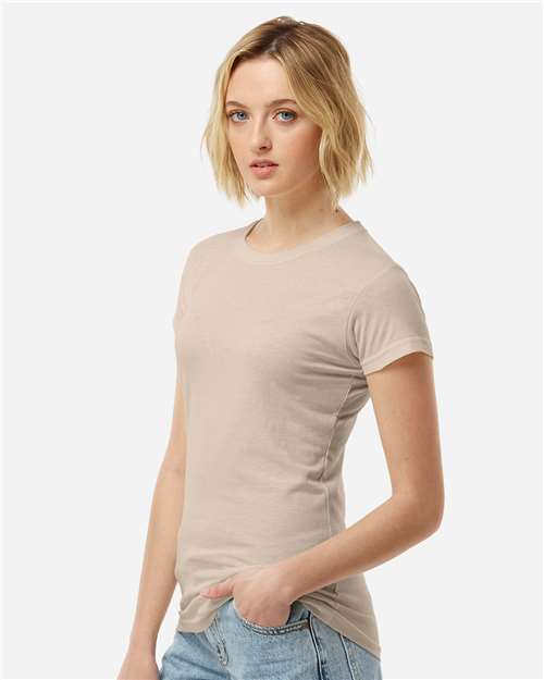 Tultex 213 Women's Fine Jersey Slim Fit T-Shirt - Sand - model side