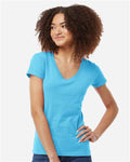 Tultex 214 Women's Fine Jersey V-Neck T-Shirt - Aqua - model front