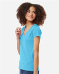 Tultex 214 Women's Fine Jersey V-Neck T-Shirt - Aqua - model side