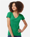 Tultex 214 Women's Fine Jersey V-Neck T-Shirt - Kelly Green - model front