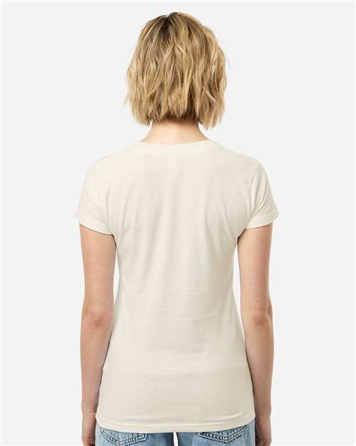 Tultex 214 Women's Fine Jersey V-Neck T-Shirt - Natural - model back