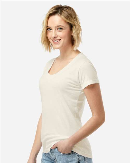 Tultex 214 Women's Fine Jersey V-Neck T-Shirt - Natural - model side