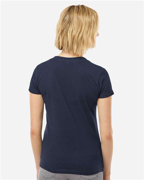 Tultex 214 Women's Fine Jersey V-Neck T-Shirt - Navy - model back