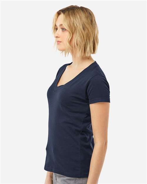 Tultex 214 Women's Fine Jersey V-Neck T-Shirt - Navy - model side