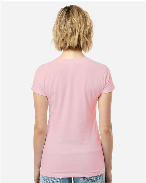 Tultex 214 Women's Fine Jersey V-Neck T-Shirt - Pink - model back