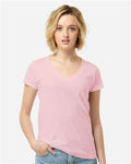 Tultex 214 Women's Fine Jersey V-Neck T-Shirt - Pink - model front